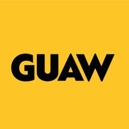 A bold, black, uppercase wordmark 'GUAW' centered on a solid, vibrant yellow square background, with clean, modern typography and high contrast for strong visual impact.